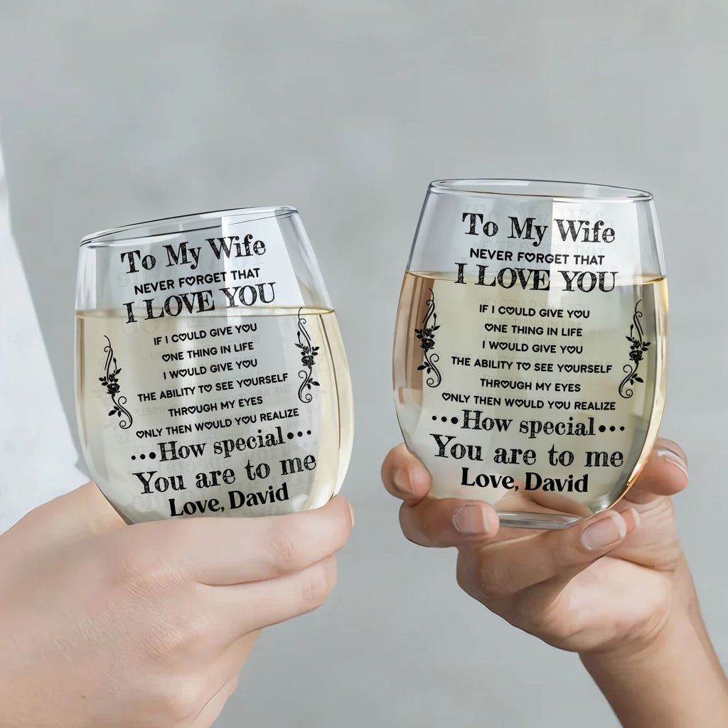 Personalized Stemless Wine Glass Custom Text Gift for Wife Wine Glasses GradoCreations