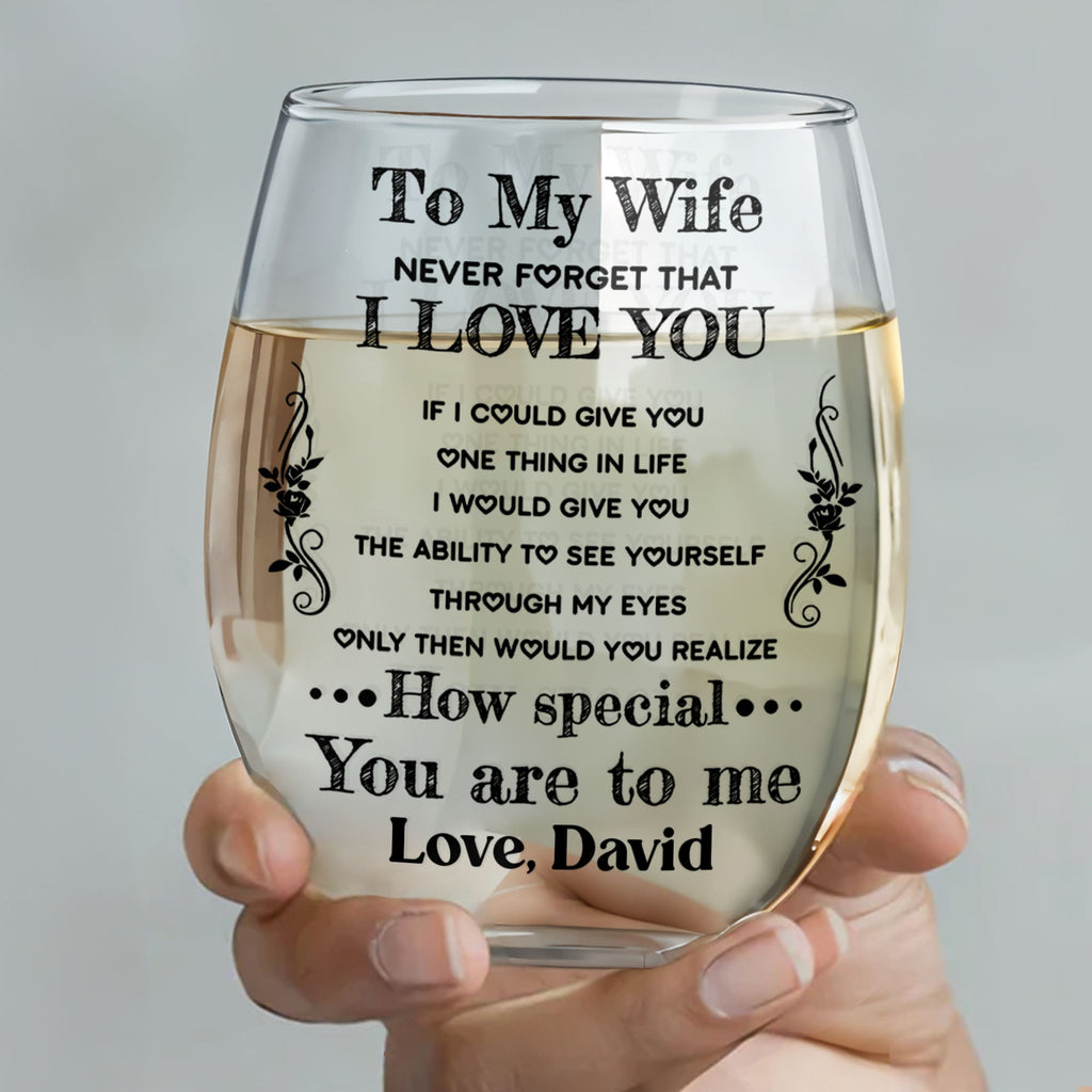 Personalized Stemless Wine Glass Custom Text Gift for Wife Wine Glasses GradoCreations