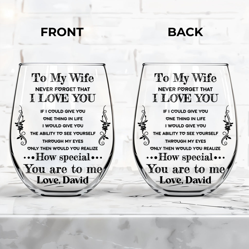 Personalized Stemless Wine Glass Custom Text Gift for Wife Wine Glasses GradoCreations