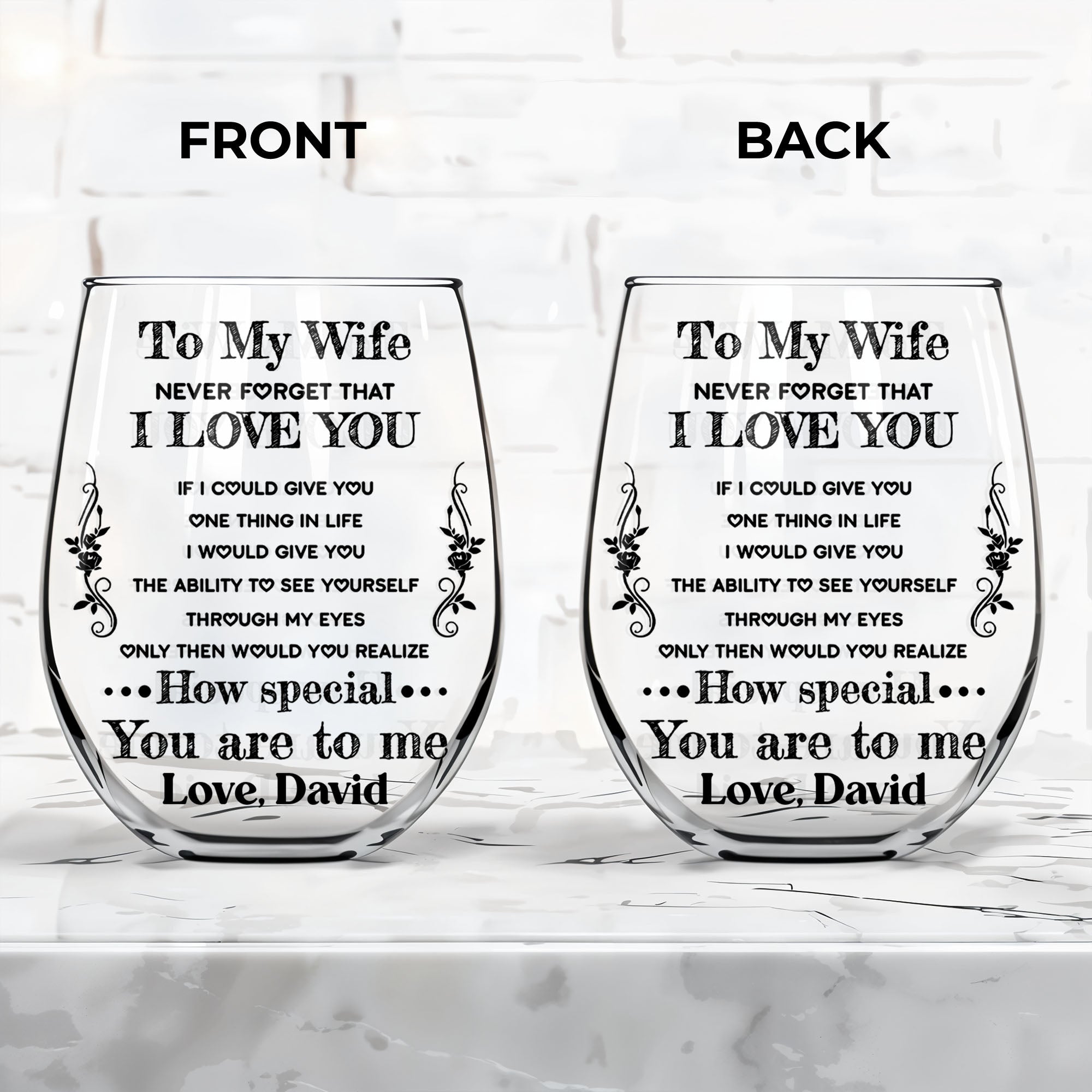 Personalized Stemless Wine Glass Custom Text Gift for Wife Wine Glasses GradoCreations