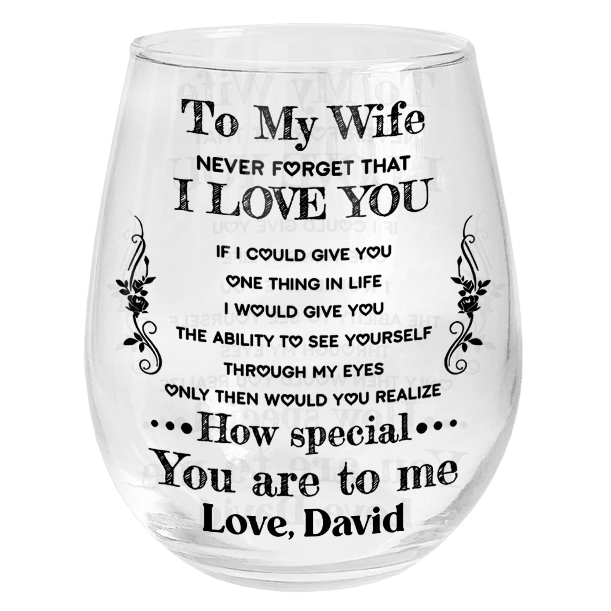 Personalized Stemless Wine Glass Custom Text Gift for Wife Wine Glasses GradoCreations
