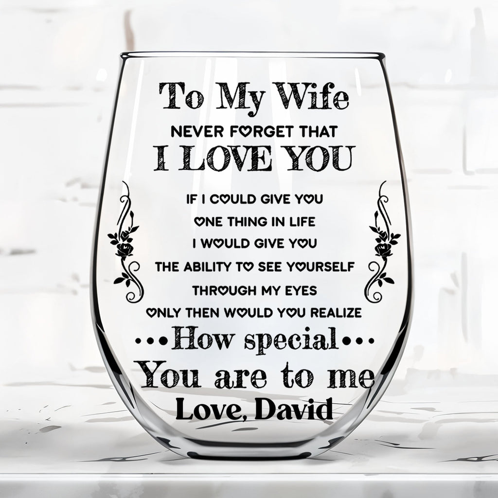 Personalized Stemless Wine Glass Custom Text Gift for Wife Wine Glasses GradoCreations