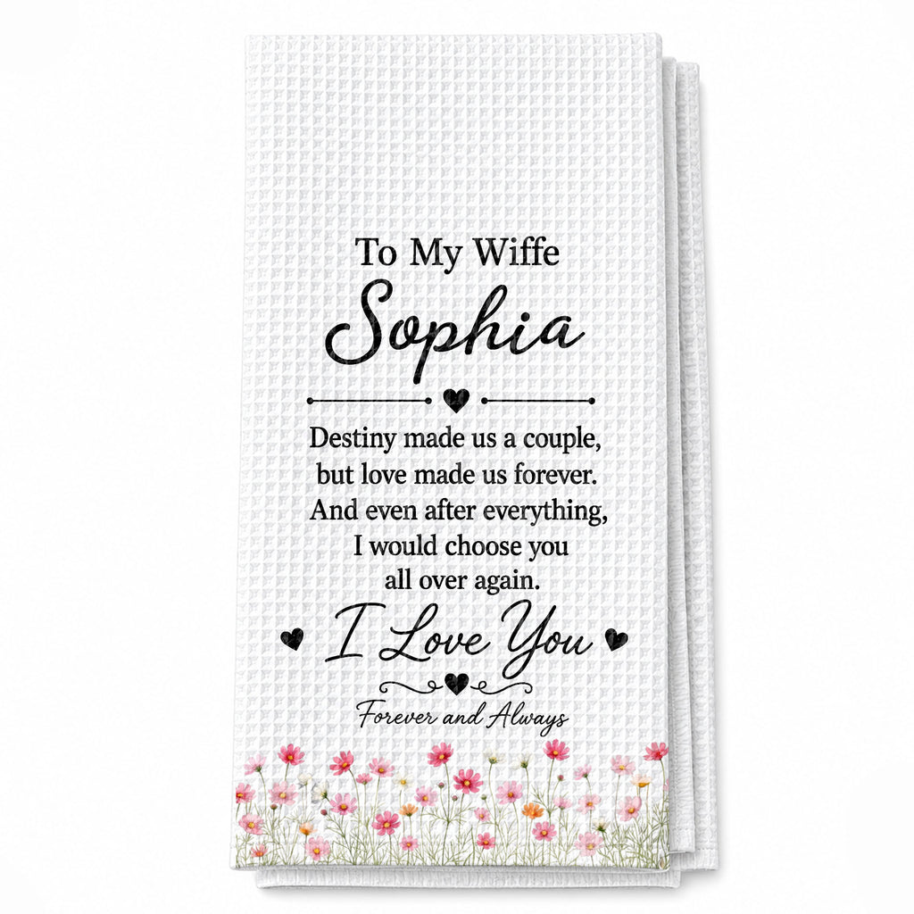 Personalized Floral Heart Kitchen Towel Custom Gift for Wife