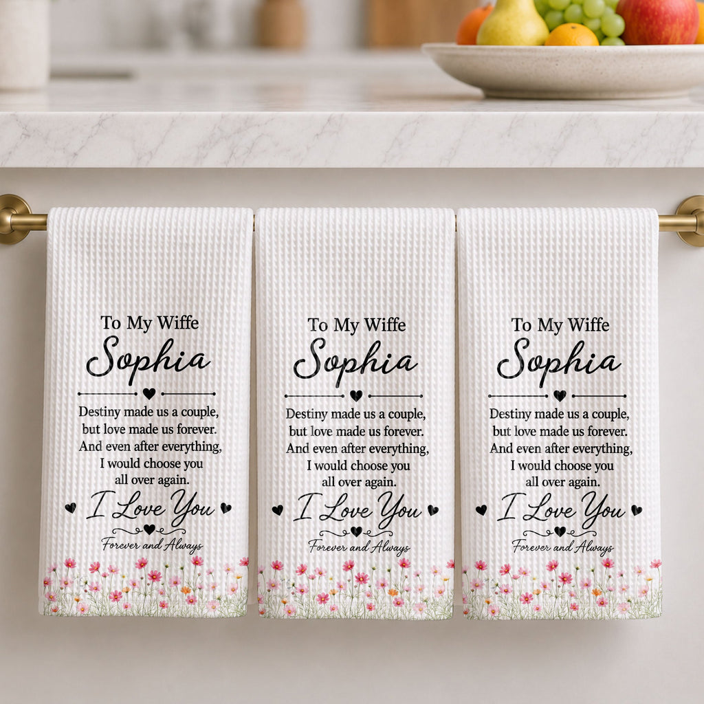 Personalized Floral Heart Kitchen Towel Custom Gift for Wife