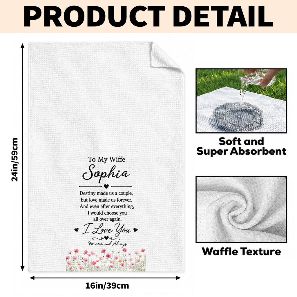 Personalized Floral Heart Kitchen Towel Custom Gift for Wife