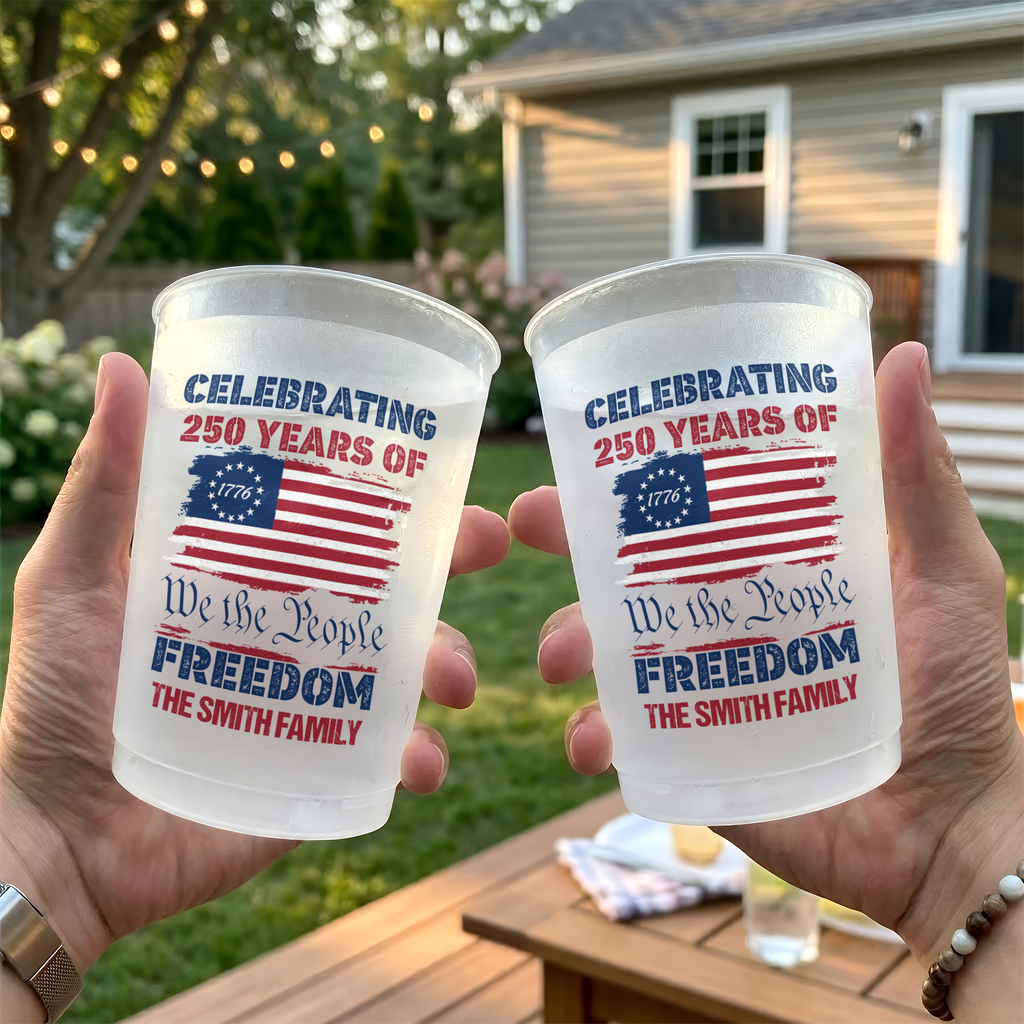 Personalized Frosted Cups 250 Years of Freedom Gift for Family