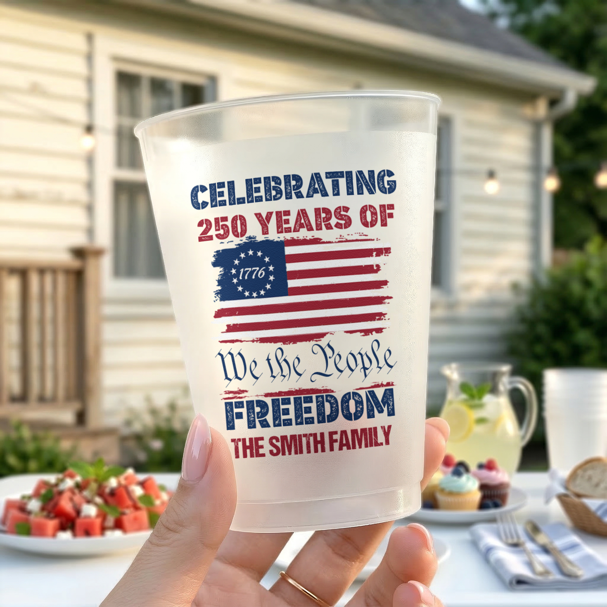Personalized Frosted Cups 250 Years of Freedom Gift for Family