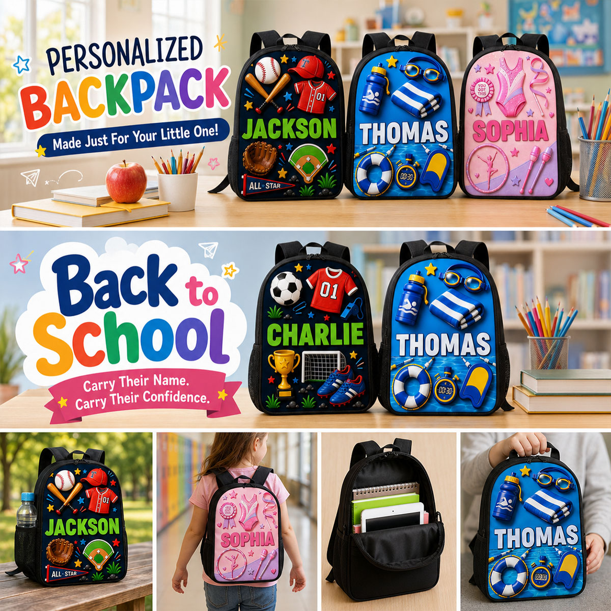 Personalized Cartoon Backpack Set for Girls | Custom Name School Supplies