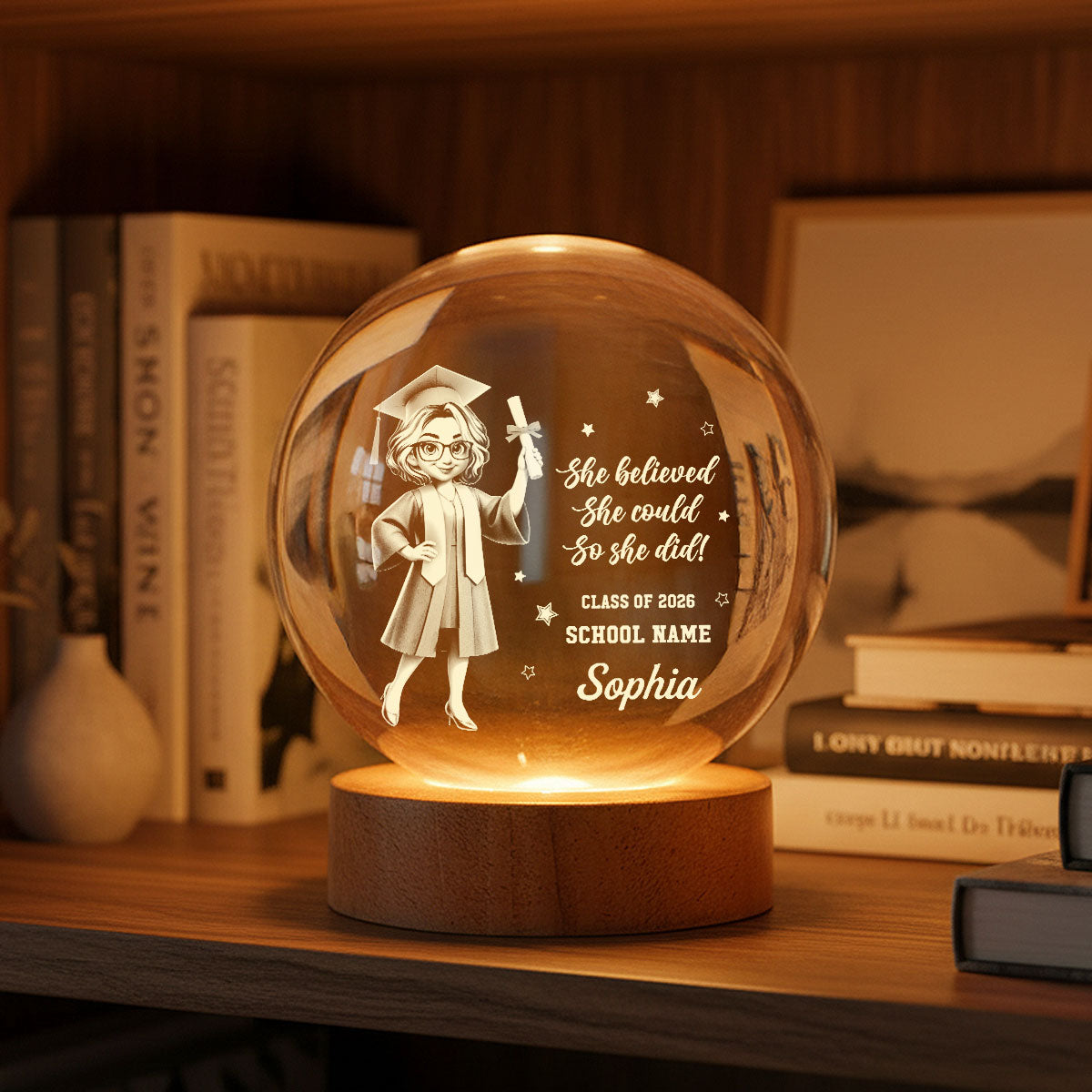 Personalized Crystal Globe Lamp for Graduates Class of 2026 Gift