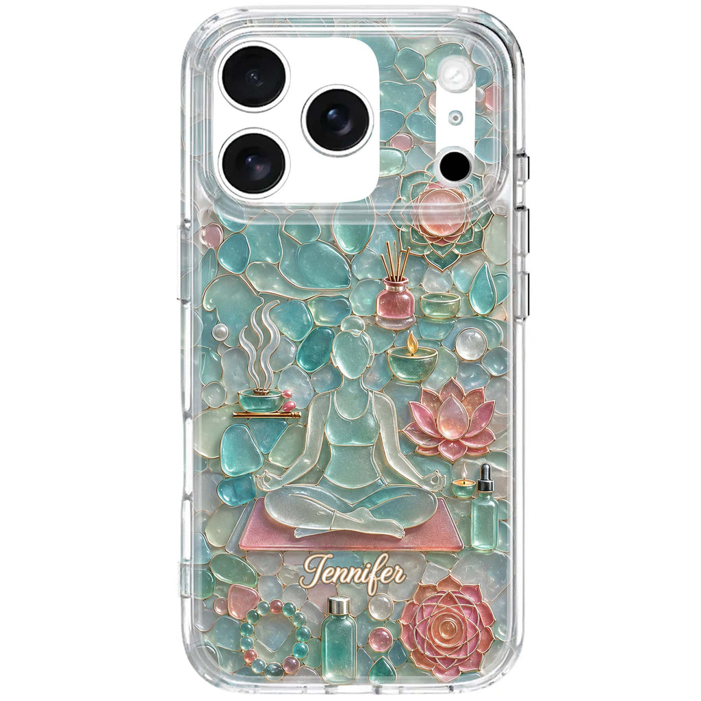 Personalized Clear Phone Case for Yoga Lovers Custom Name Gift Clear Phone Case GradoCreations
