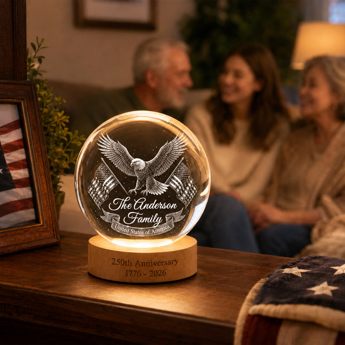 Personalized Crystal Globe Lamp Custom Family Gift for 250th Anniversary