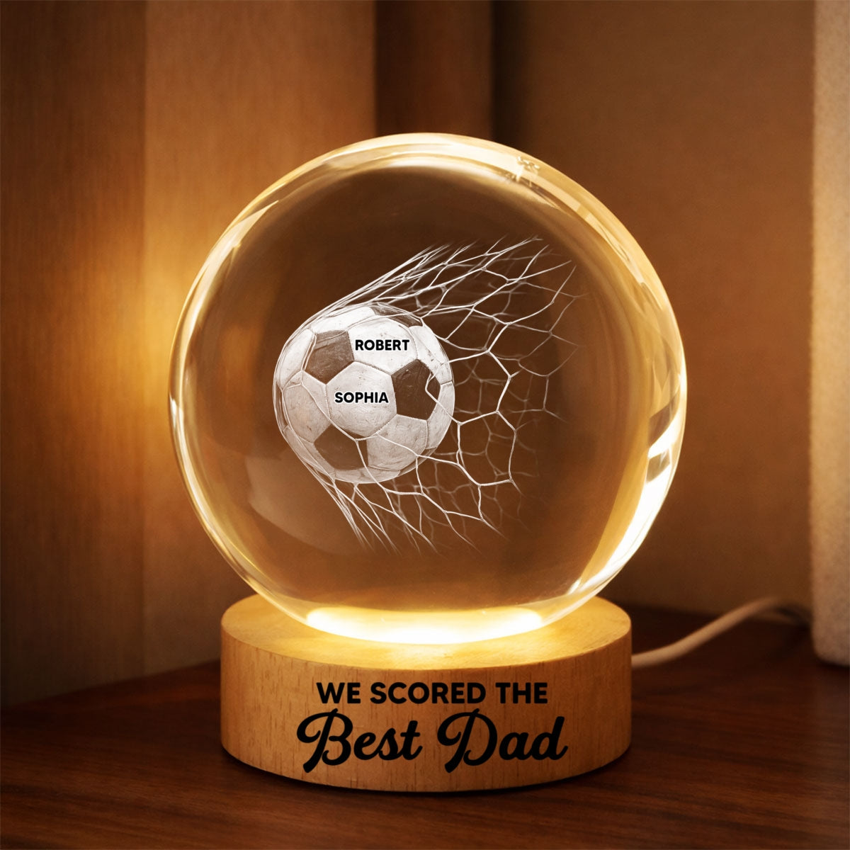 Personalized Soccer Dad Crystal Globe Lamp Gift - Father's Day