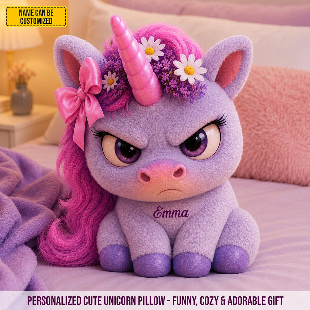 Personalized Cute Unicorn Pillow Custom Name Gift for Kids GradoCreations