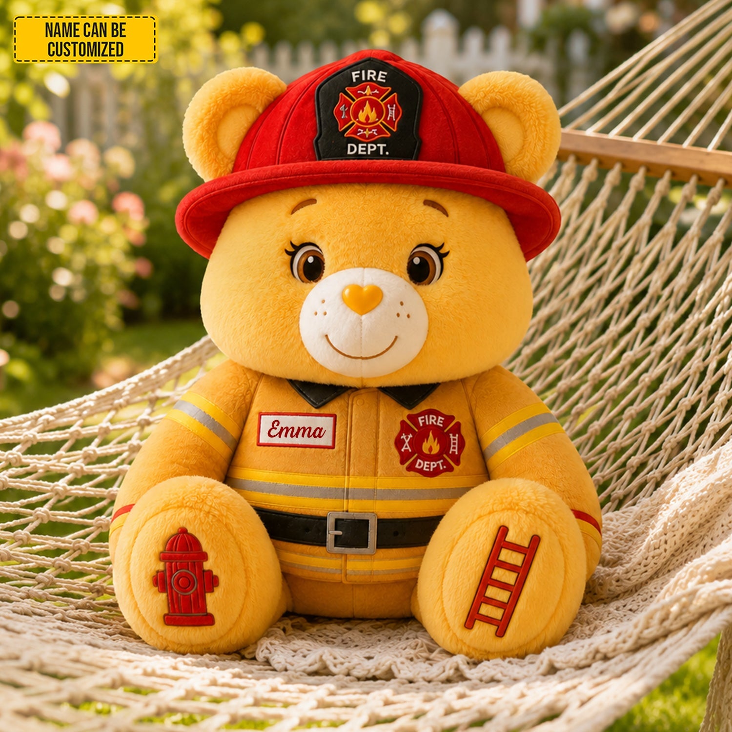 Personalized Firefighter Bear Plush Pillow Custom Name Gift GradoCreations
