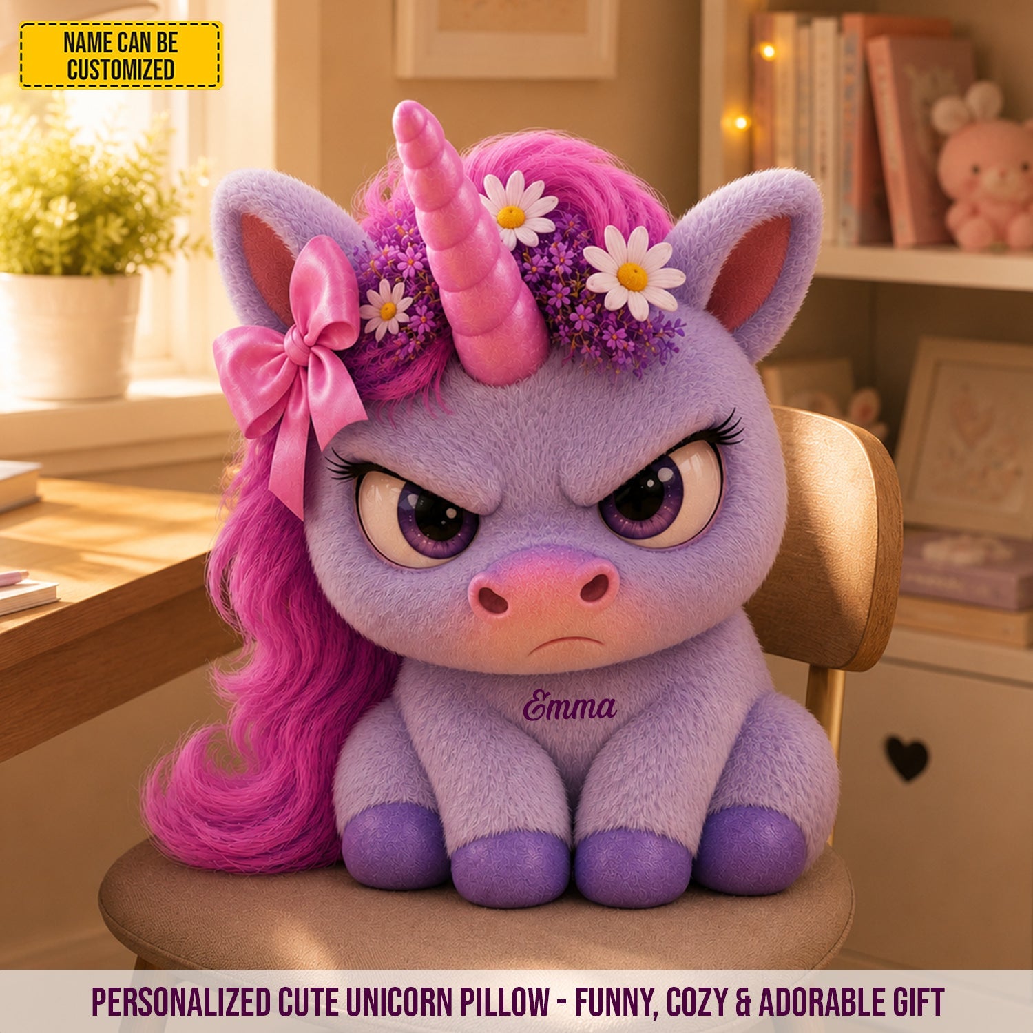 Personalized Cute Unicorn Pillow Custom Name Gift for Kids GradoCreations