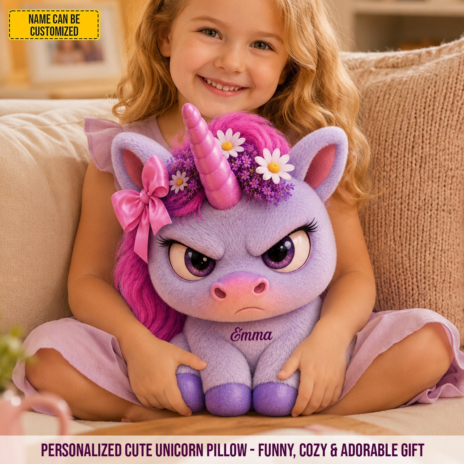 Personalized Cute Unicorn Pillow Custom Name Gift for Kids GradoCreations