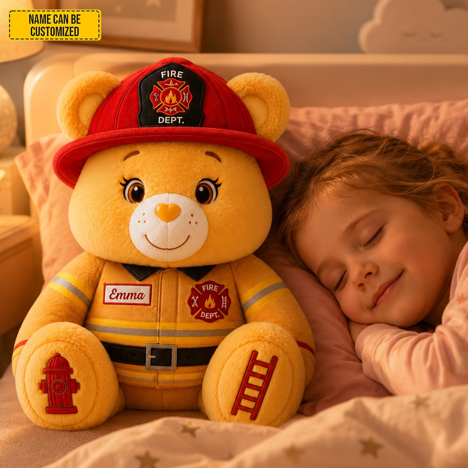 Personalized Firefighter Bear Plush Pillow Custom Name Gift GradoCreations