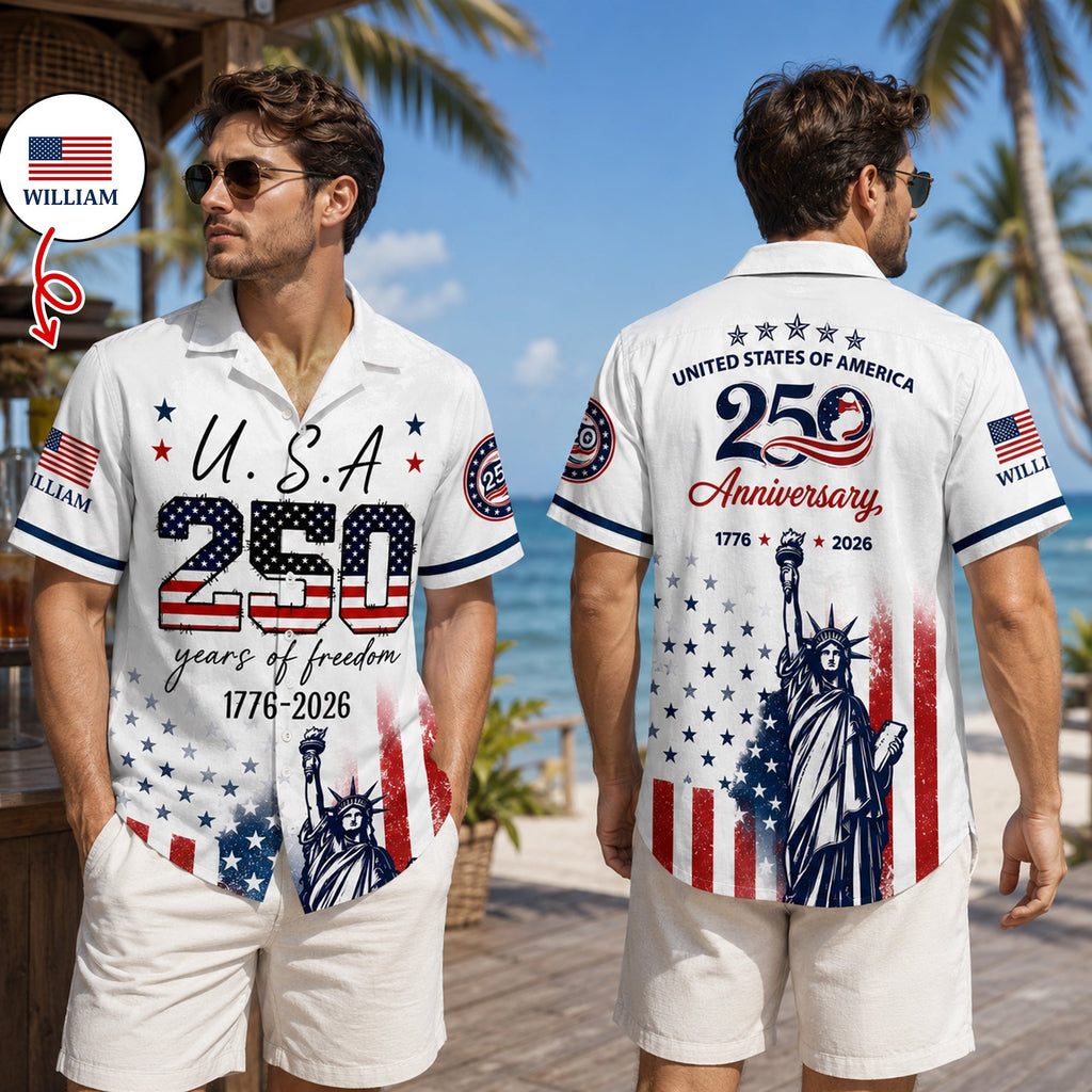 Personalized Eagle Hawaii Shirt Custom Name 250th Anniversary Gift HN590 - AOP Hawai Shirt GradoCreations