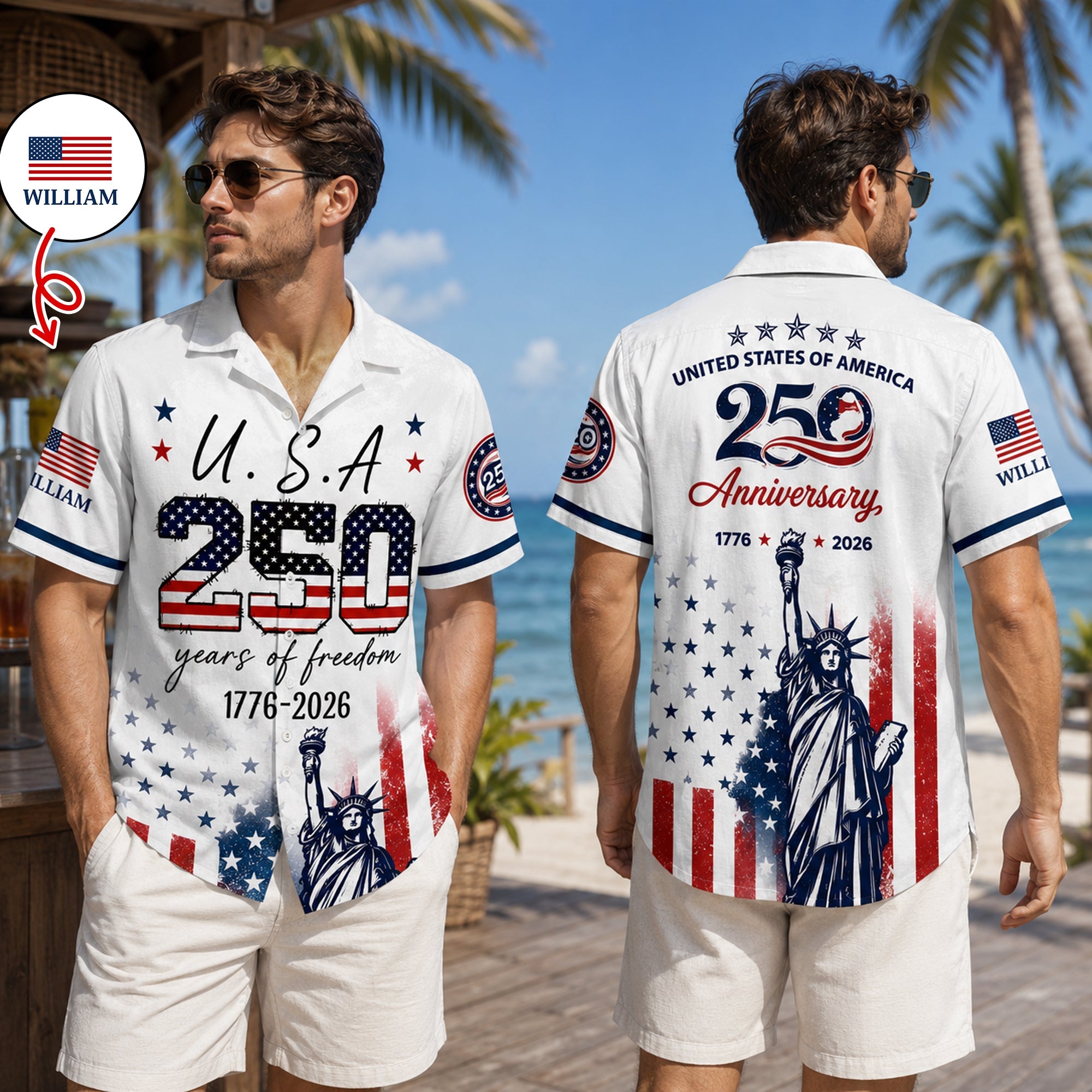 Personalized Eagle Hawaii Shirt Custom Name 250th Anniversary Gift HN590 - AOP Hawai Shirt GradoCreations