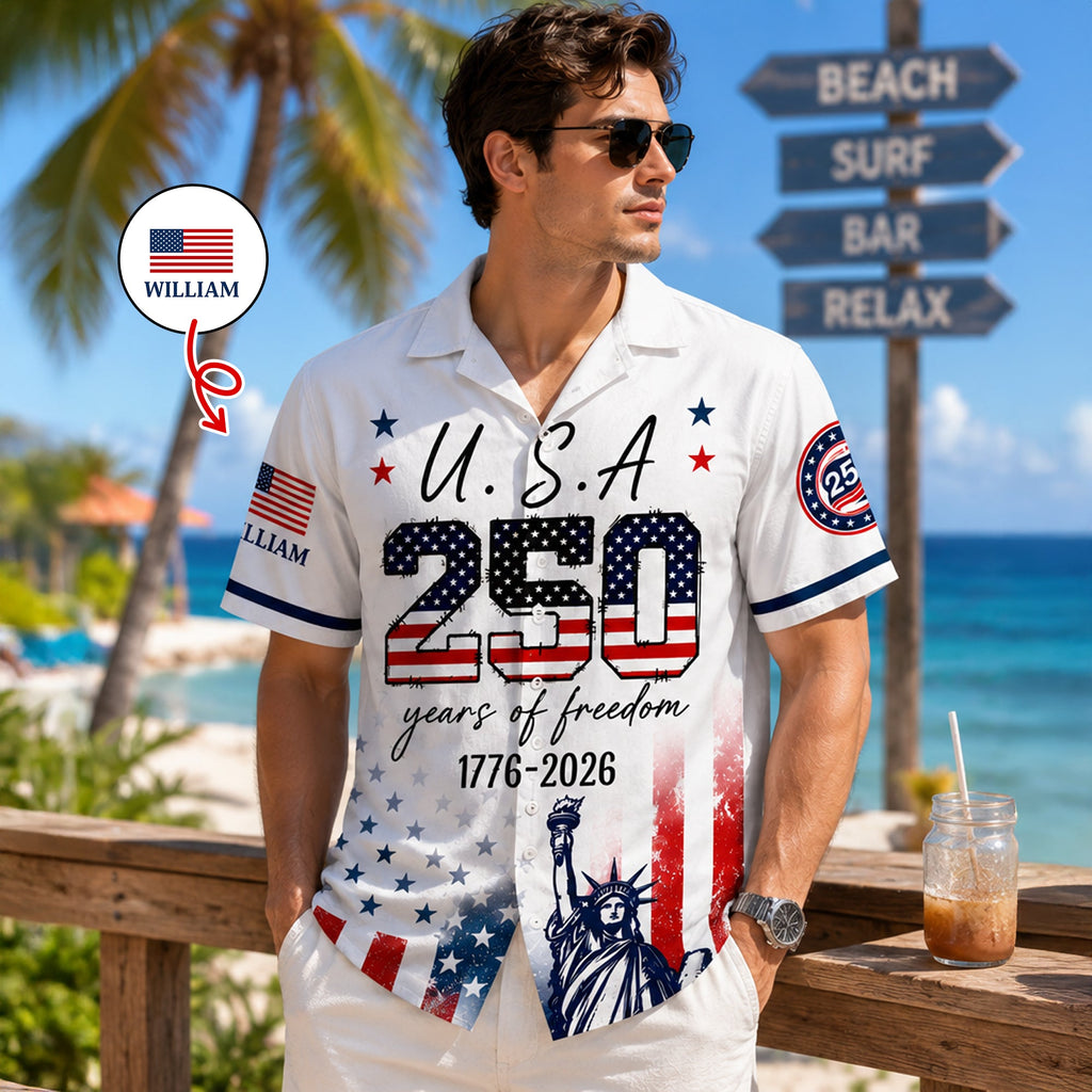 Personalized Eagle Hawaii Shirt Custom Name 250th Anniversary Gift HN590 - AOP Hawai Shirt GradoCreations