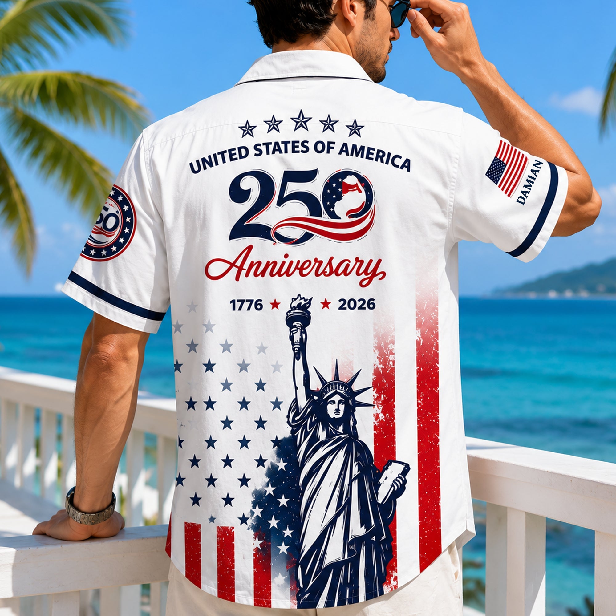 Personalized Eagle Hawaii Shirt Custom Name 250th Anniversary Gift HN590 - AOP Hawai Shirt GradoCreations