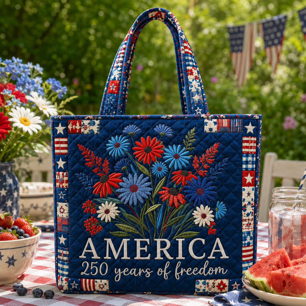Personalized Patriotic Quilted Tote Bag 250 Years Freedom Gift for Her