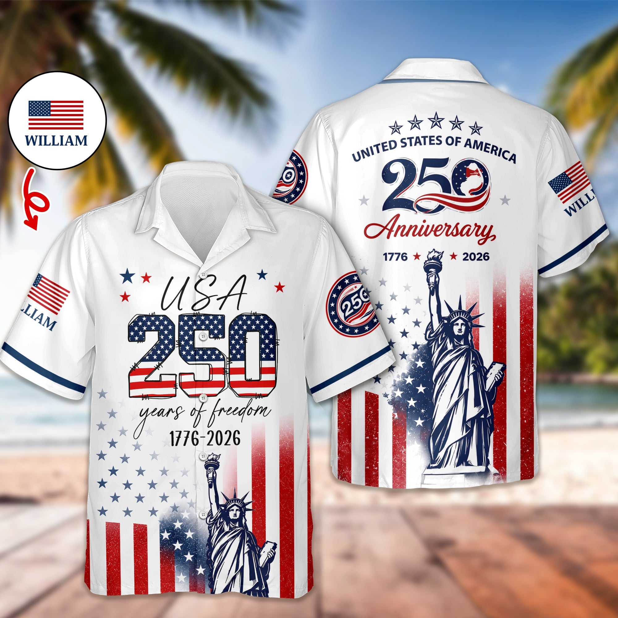 Personalized Eagle Hawaii Shirt Custom Name 250th Anniversary Gift HN590 - AOP Hawai Shirt GradoCreations