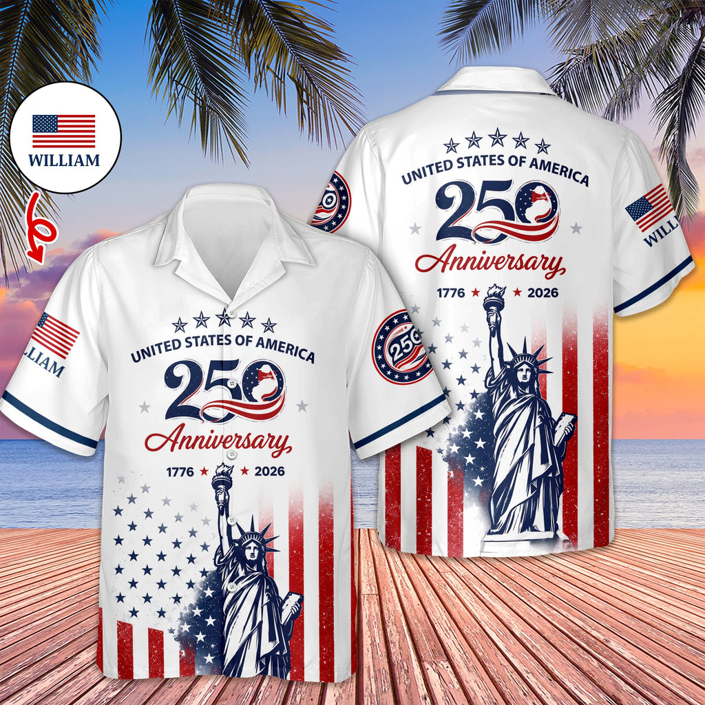 Personalized Eagle Hawaii Shirt Custom Name 250th Anniversary Gift HN590 - AOP Hawai Shirt GradoCreations