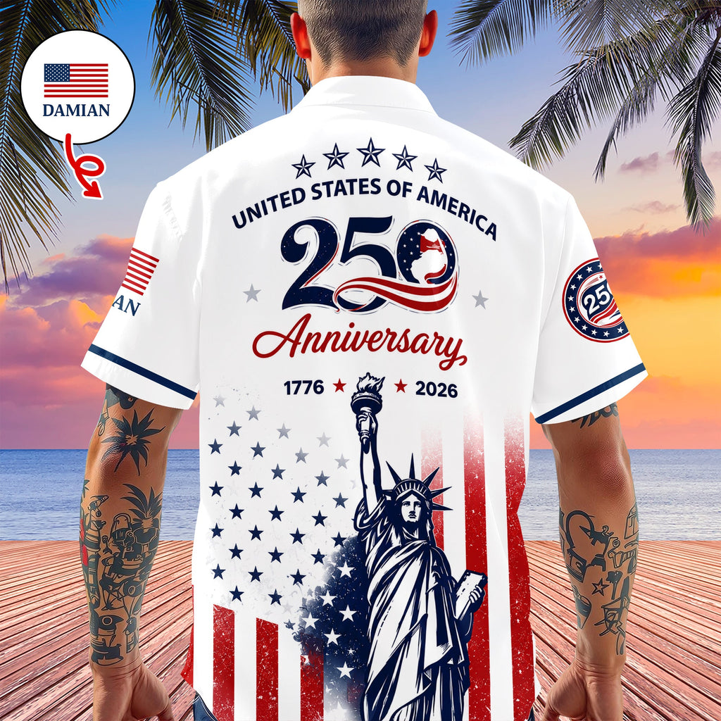 Personalized Eagle Hawaii Shirt Custom Name 250th Anniversary Gift HN590 - AOP Hawai Shirt GradoCreations