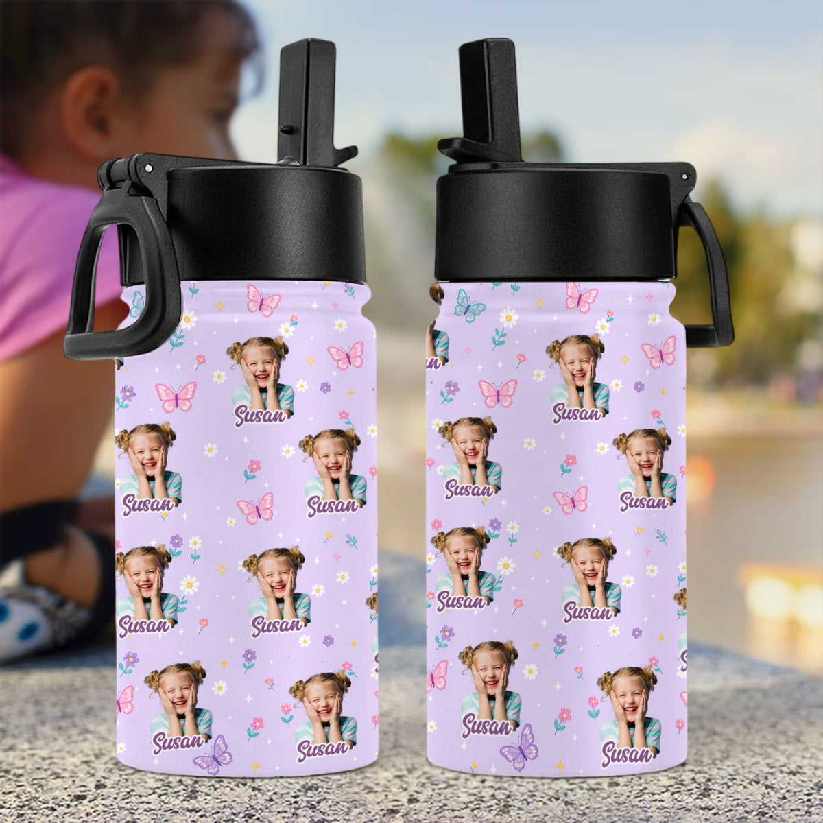 Personalized Kids Water Bottle Custom Photo Back to School Gift HN590 - Kid Water Bottle With Straw GradoCreations