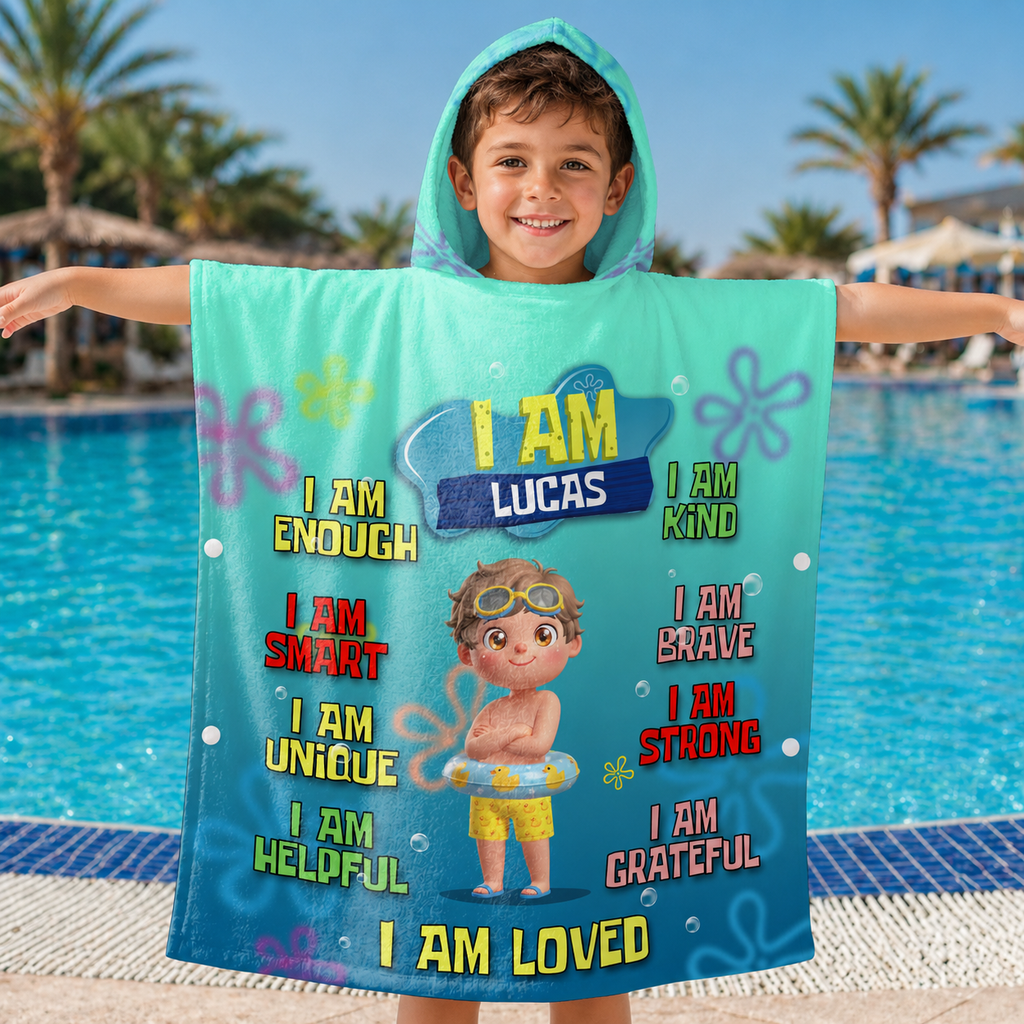 Personalized Kids Hooded Beach Towel Custom Name Gift for Kids Kids Hooded Beach Towel GradoCreations