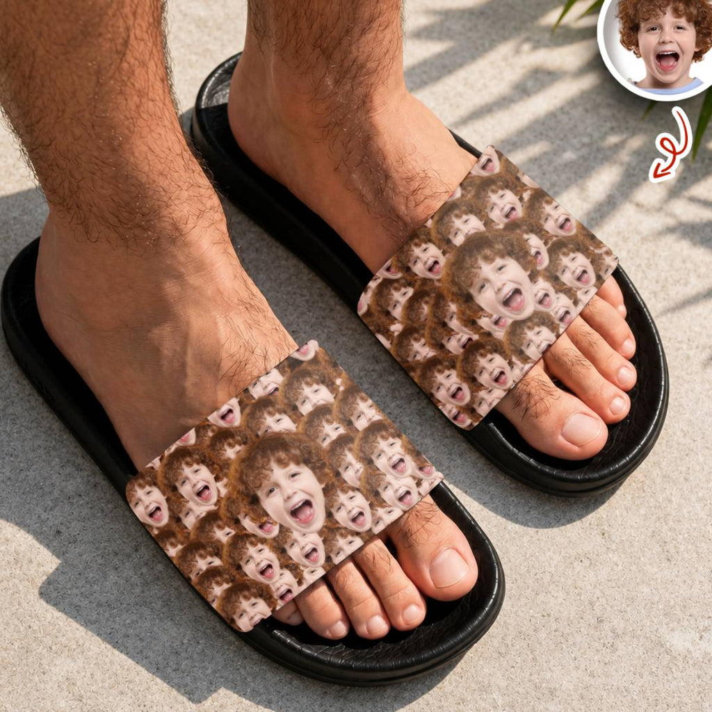 Personalized Kid Face Slide Sandals Gift for Dad or Mom HN590 - Slide Sandals GradoCreations