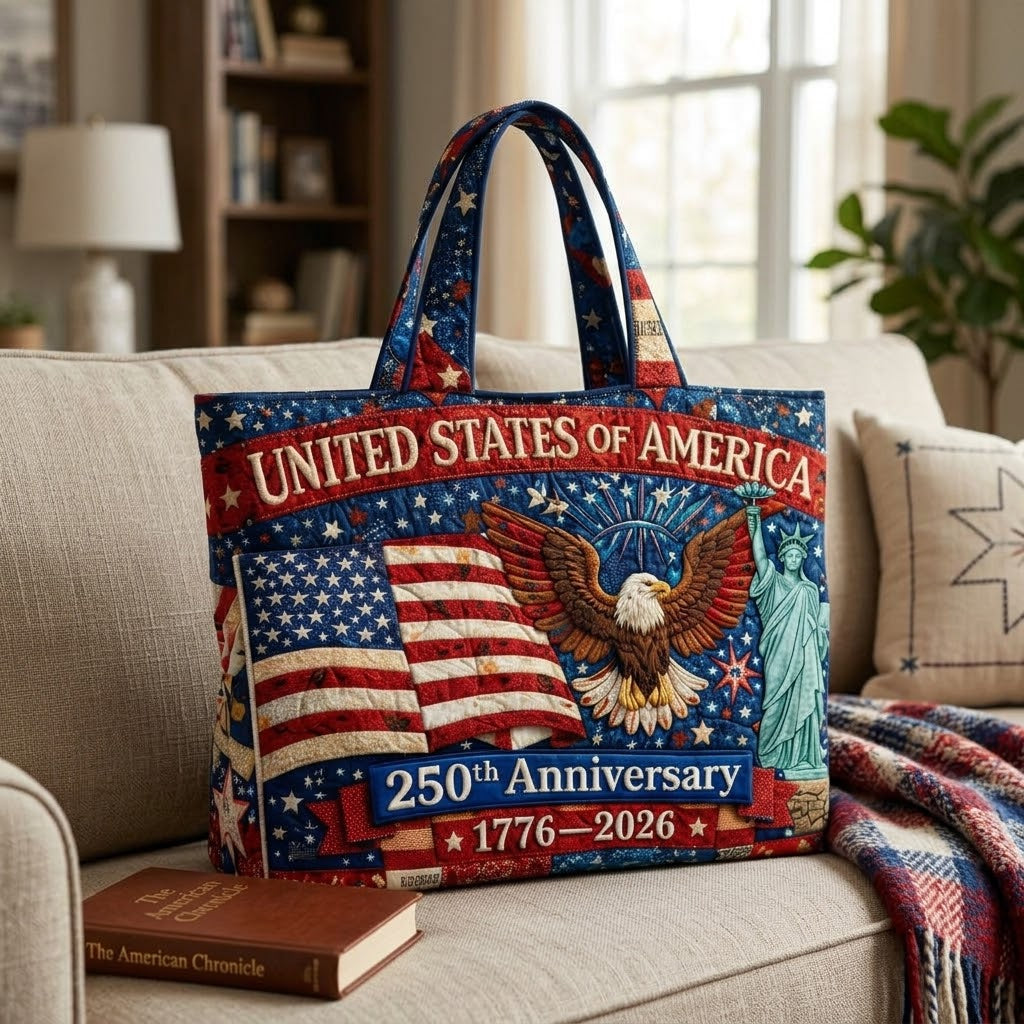 Personalized Quilted Tote Bag American Flag Gift for Patriots