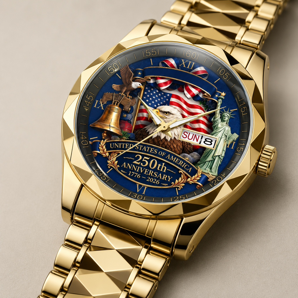 Personalized Men's Wrist Watch with USA 250th Anniversary Design - Gift for Patriots