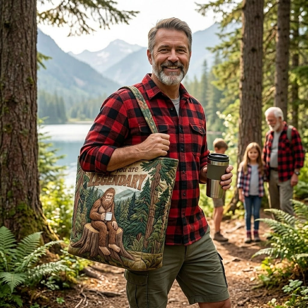 Personalized Quilted Tote Bag Sasquatch Gift for Dad