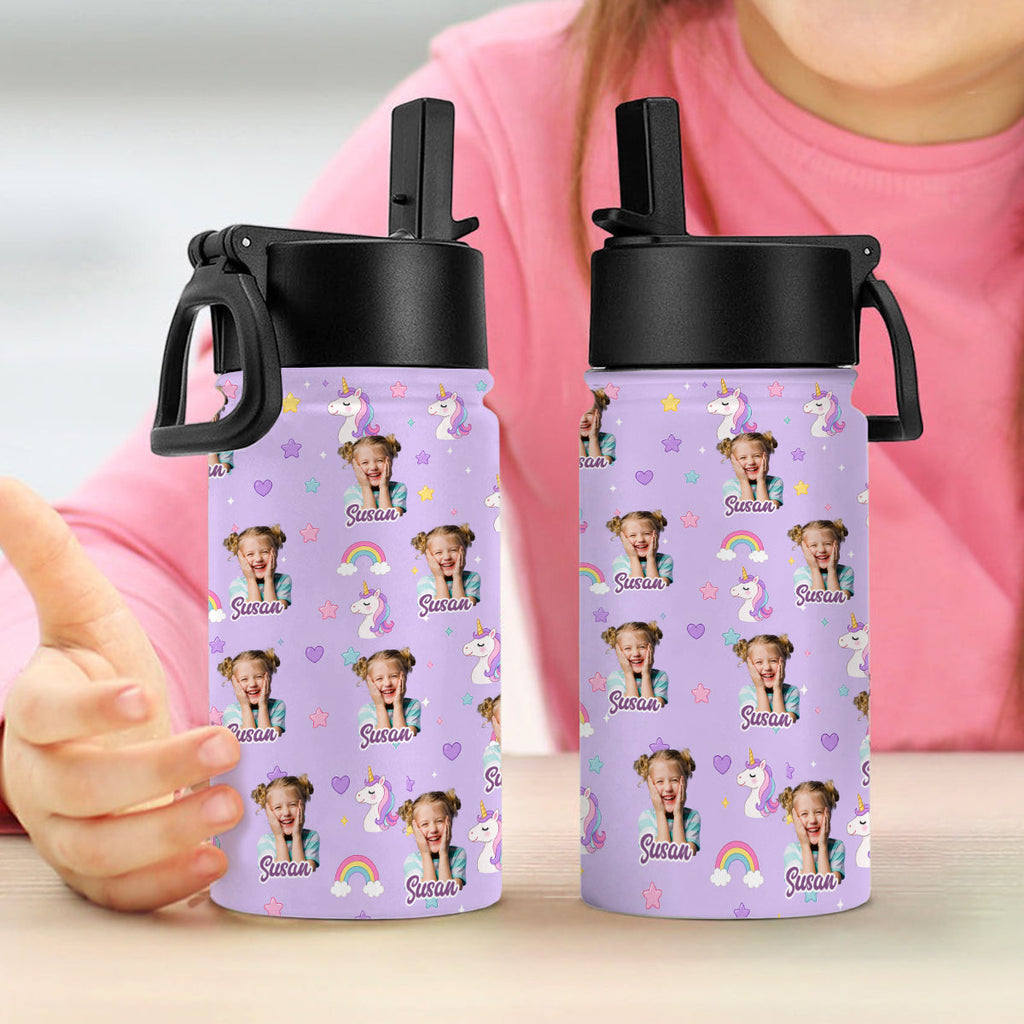 Personalized Kids Water Bottle Custom Photo Back to School Gift HN590 - Kid Water Bottle With Straw GradoCreations
