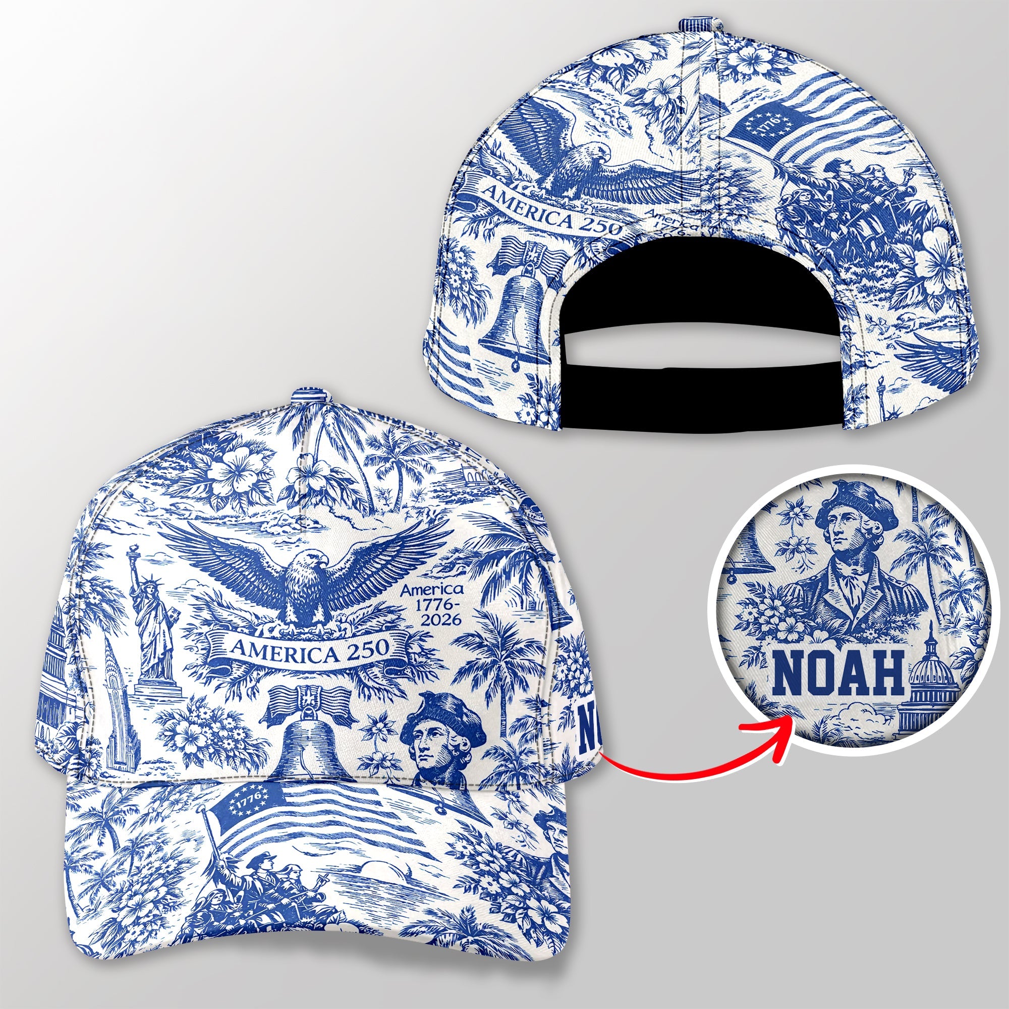 Personalized American 1776-2026 Anniversary Cap for Dad HN590 - AOP Cap GradoCreations