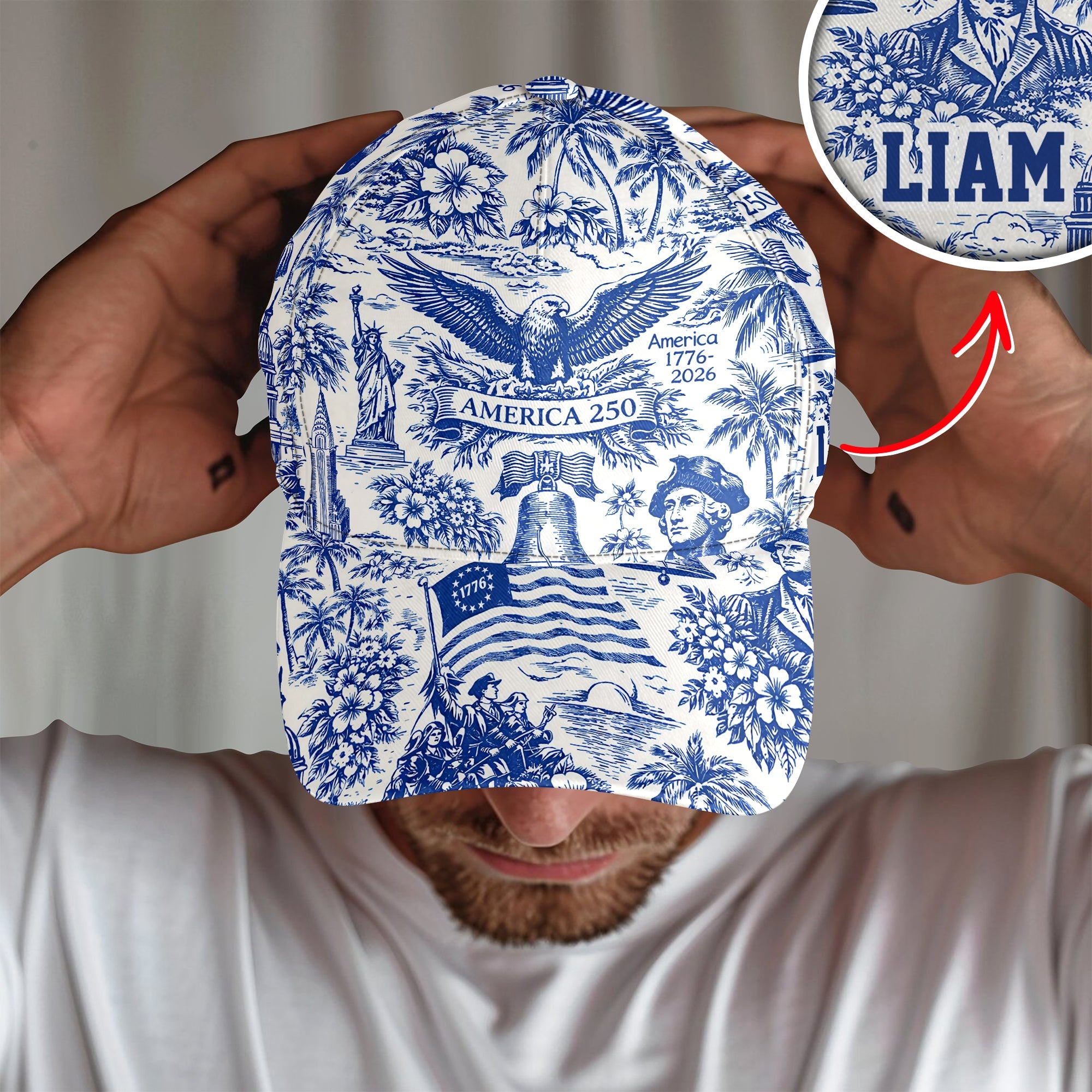 Personalized American 1776-2026 Anniversary Cap for Dad HN590 - AOP Cap GradoCreations