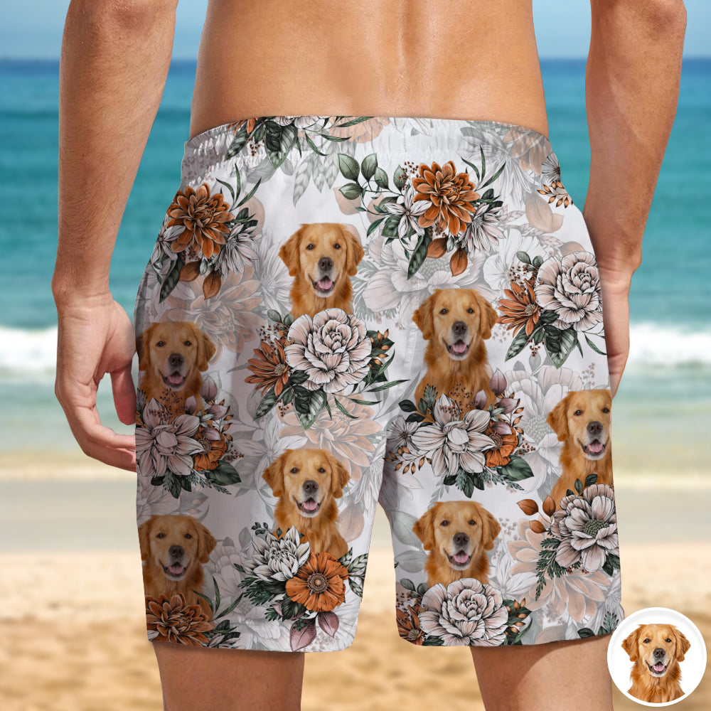 Personalized Dog Photo Floral Beach Shorts Gift for Dog Lovers HN590 - Beach-Shorts GradoCreations