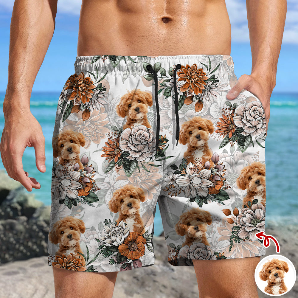 Personalized Dog Photo Floral Beach Shorts Gift for Dog Lovers HN590 - Beach-Shorts GradoCreations