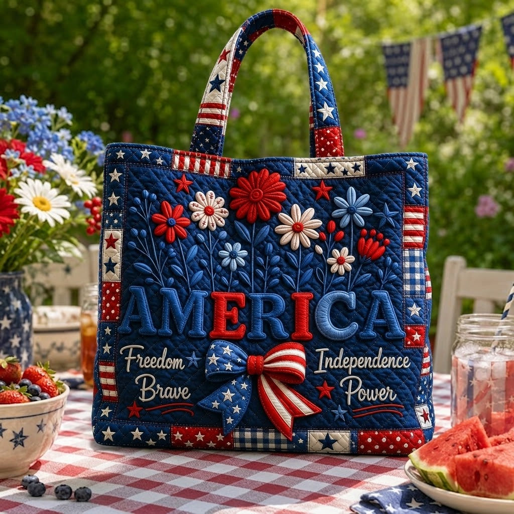 Personalized Patriotic Quilted Tote Bag for 4th of July - Gift for Her
