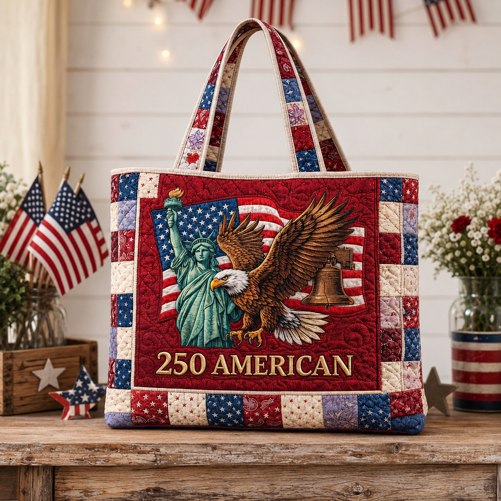 Personalized Patriotic Eagle Quilted Tote Bag Gift for Patriots