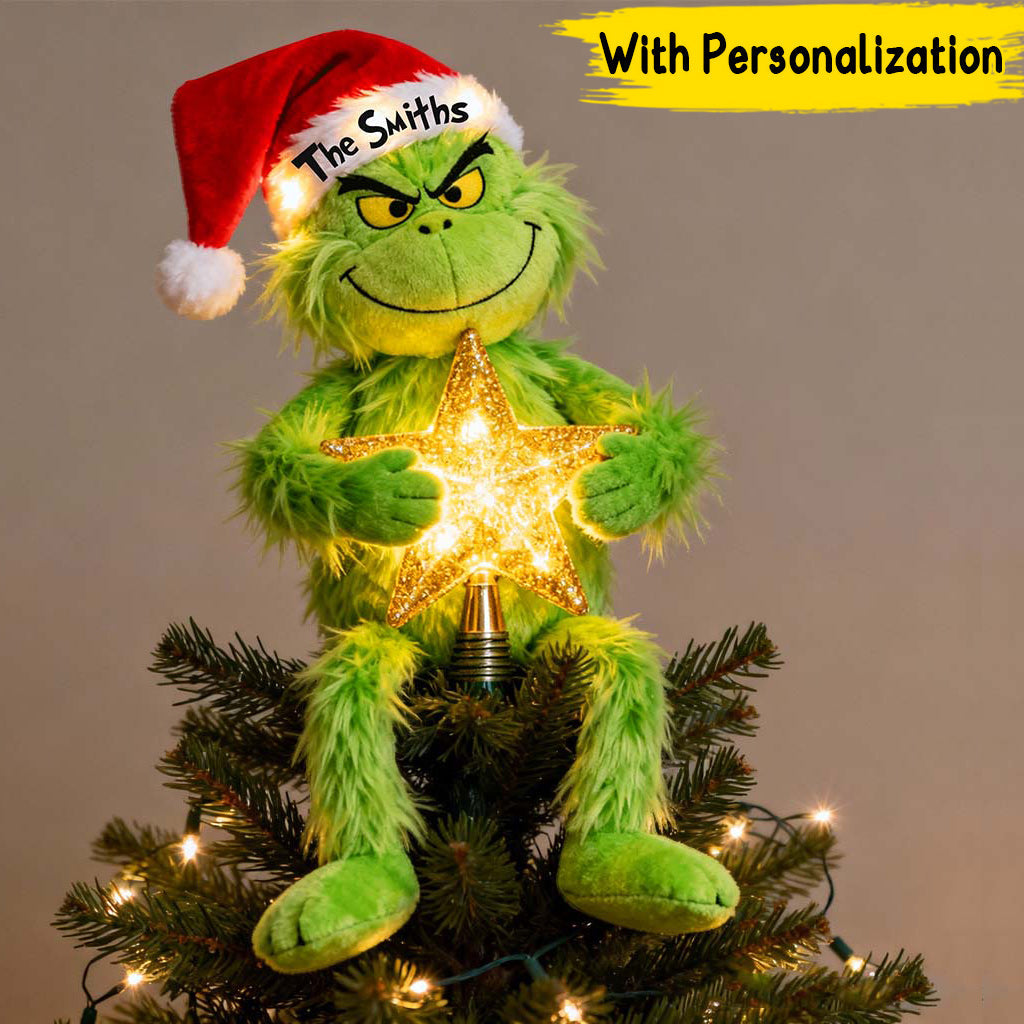 Personalized Grinch LED Tree Topper with Star Gift for Christmas LED Light Tree Topper GradoCreations