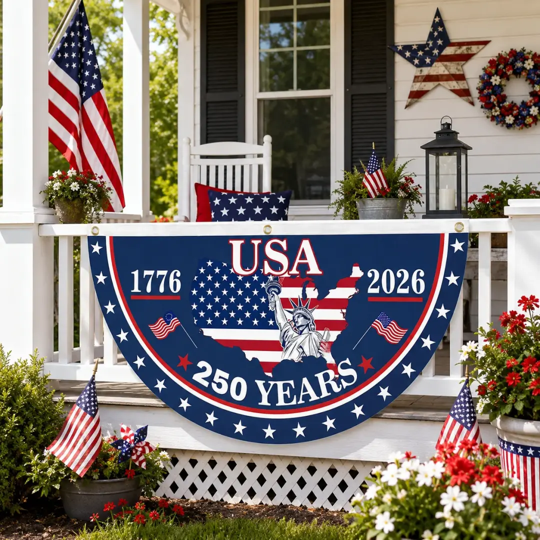Personalized Non-Pleated Fan Flag Custom Family Name Gift for 4th of July HN590 - Non-Pleated Fan Flag GradoCreations
