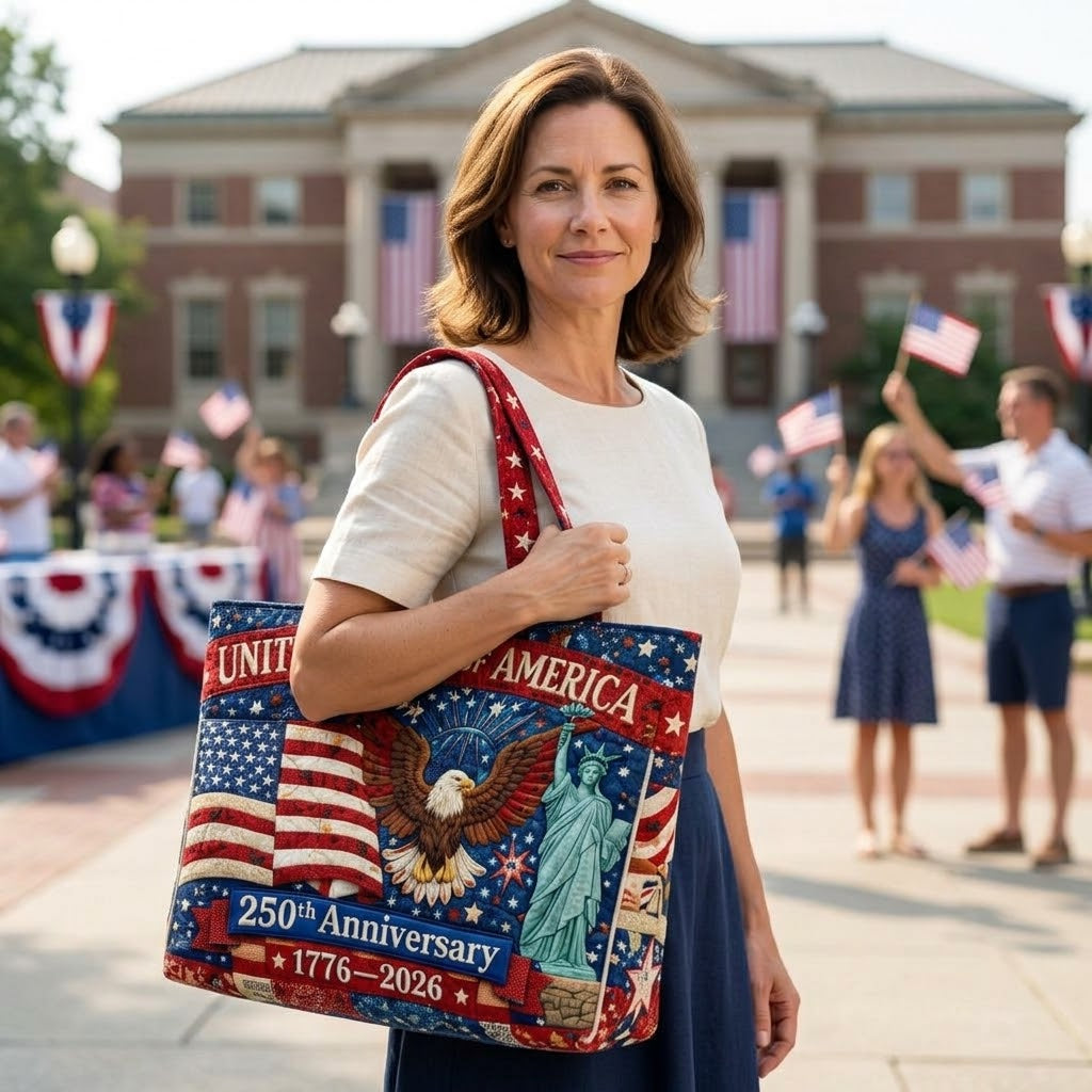 Personalized Quilted Tote Bag American Flag Gift for Patriots