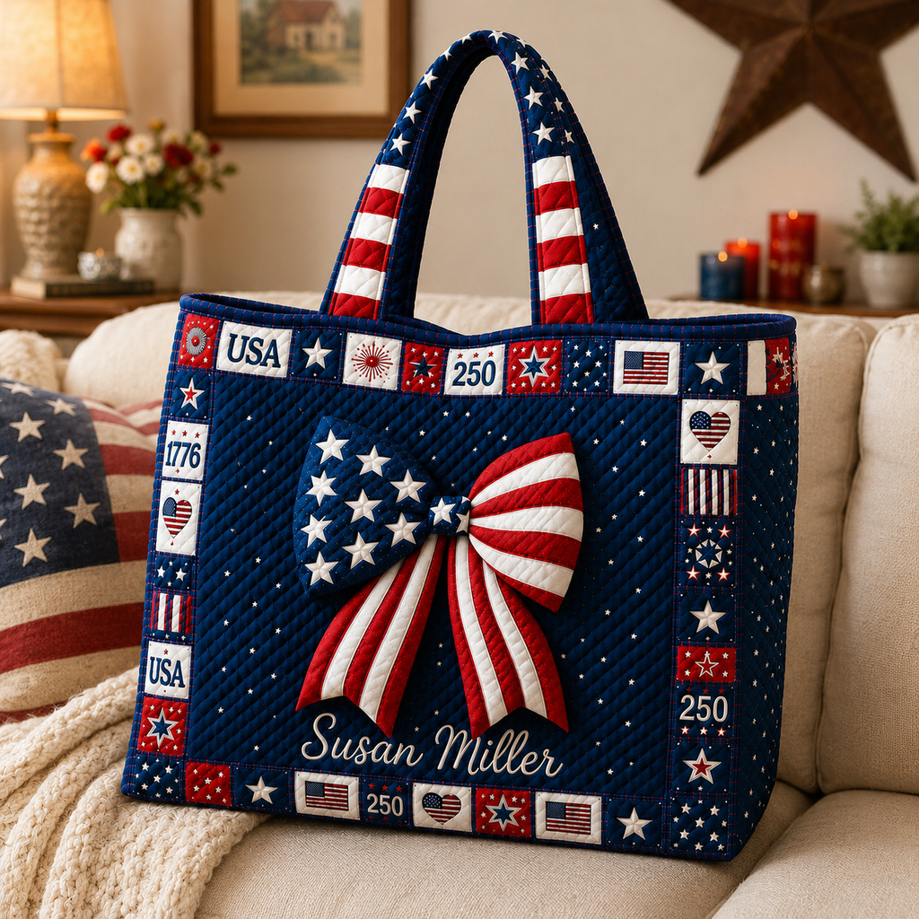 Personalized American Flag Quilted Tote Bag Gift for Her
