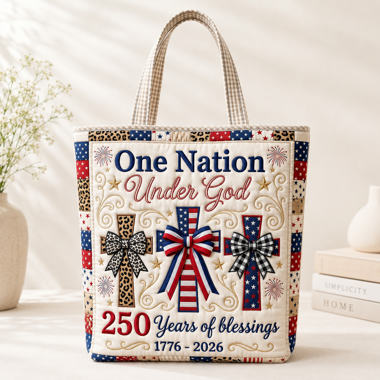 Personalized Patriotic Quilted Tote Bag for Her - 250 Years of Blessings
