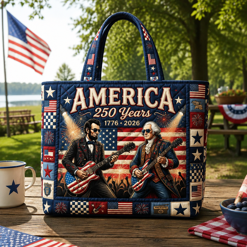 America 250 Years Freedom Guitar Quilted Tote Bag for Patriots