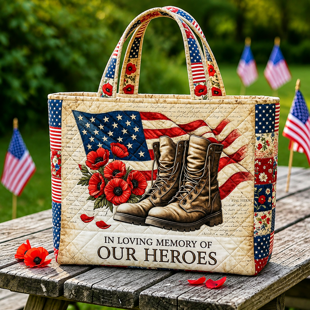 American Flag Memorial Quilted Tote Bag for Veterans Gift