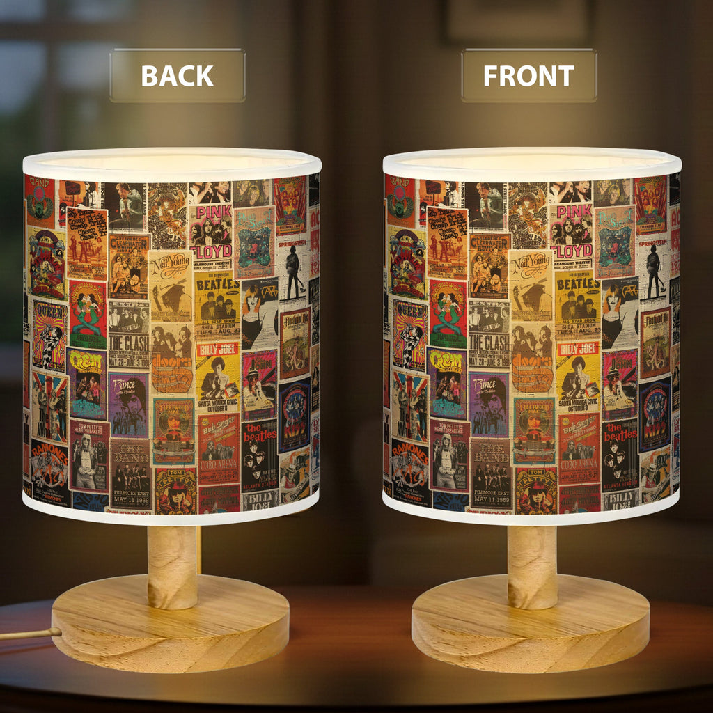 Vintage Rock Fabric Lamp with Wood Base, Unique Decor for Music Lovers GradoCreations